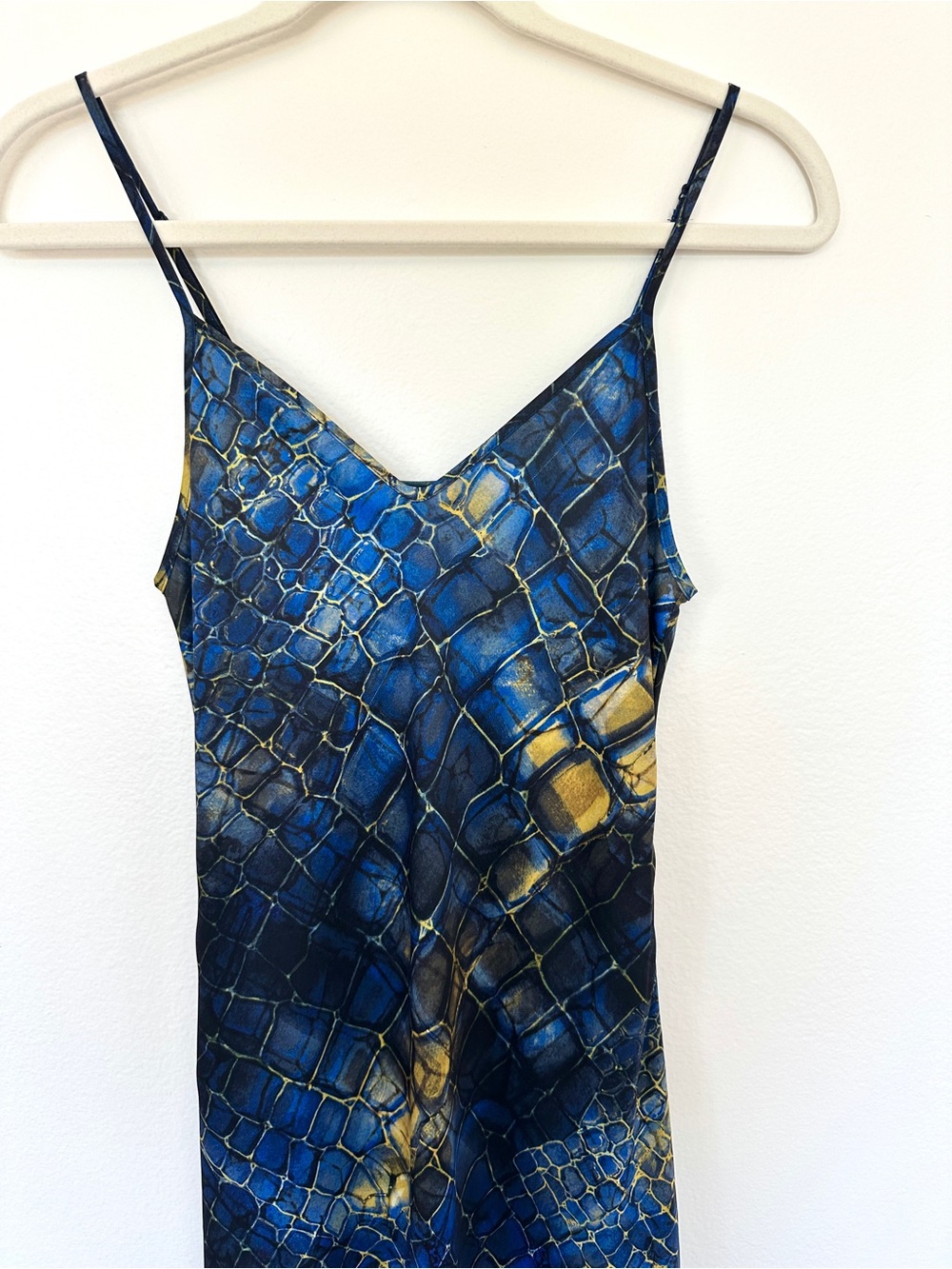 AllSaints Snake Print Maxi Slip Dress - Blue Yellow - Picture 4 of 7